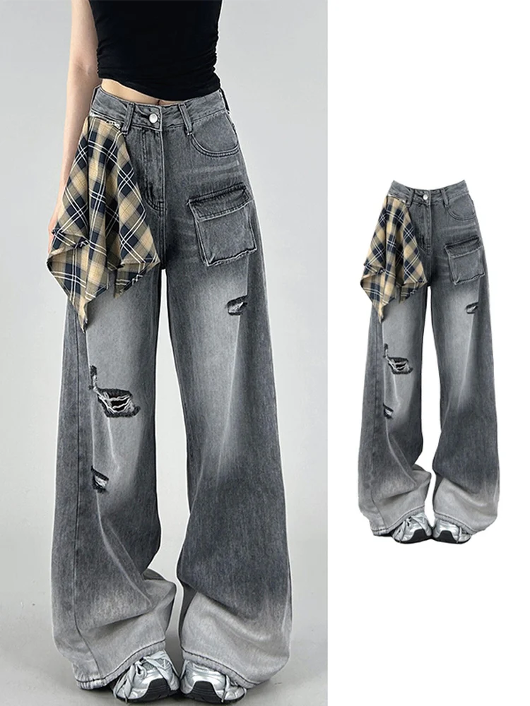 

Джинсы с широкими штанинами в стиле ретро, женские свободные прямые брюки длиной до пола, модные