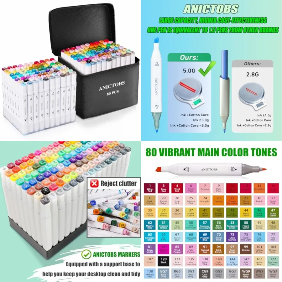 

Alcohol Markers 80 Colors with Base Support for Drawing Art Ideal for Students and Adults in Comics Sketching Illustration and