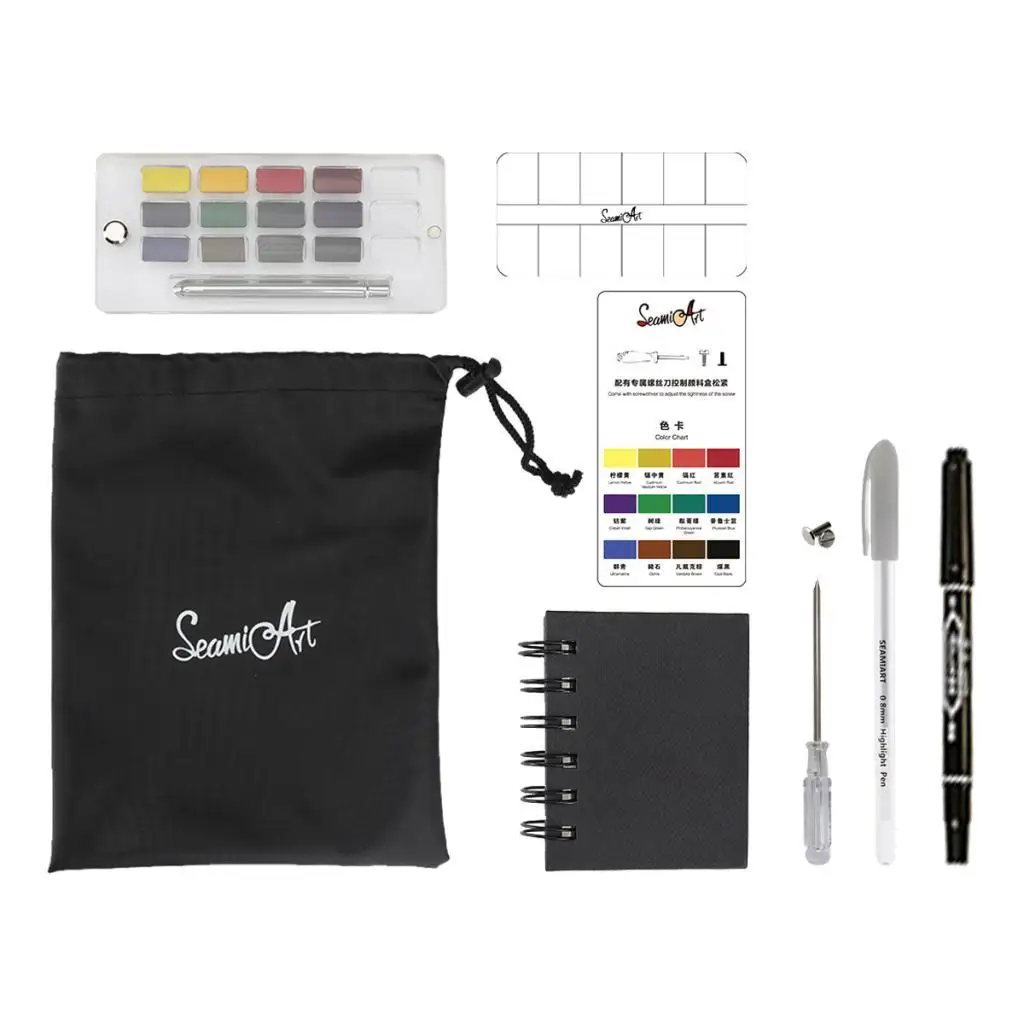 Watercolour Soluble with Transparent Acrylic Box Pocket Supplies Basic Solid Set for Painter Kids Adults Beginners