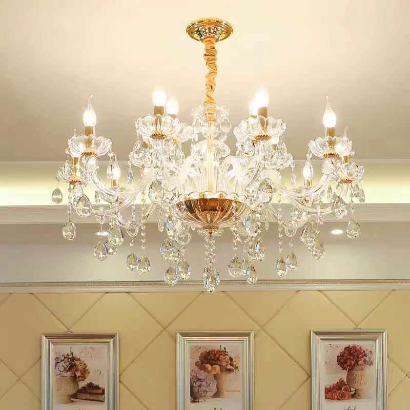 

European Transparent Crystal Chandelier Bedroom Living Room Lighting Luxury Dining Room Fixtures Glass Gold Hanging Lamps