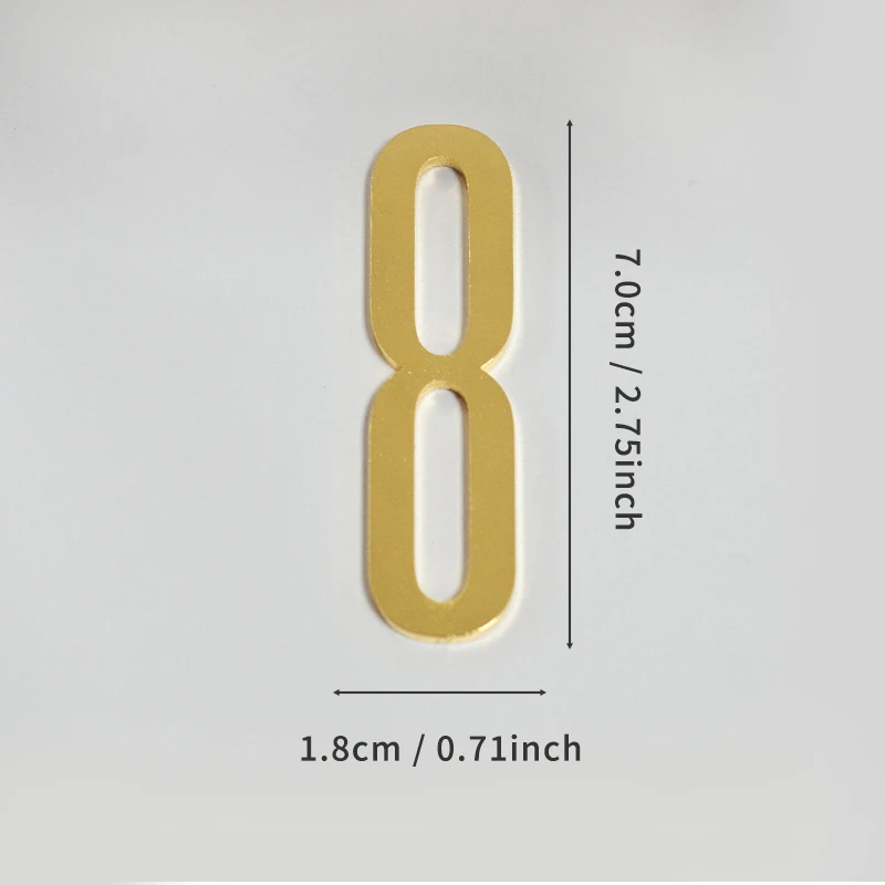 Goldene Türnummer mit selbstklebender Rückseite, 7 cm, Hausnummer aus Metall, Wohnungstürnummer für Outdoor, Hotel, Zuhause, Briefkastenetikett – Detail 15