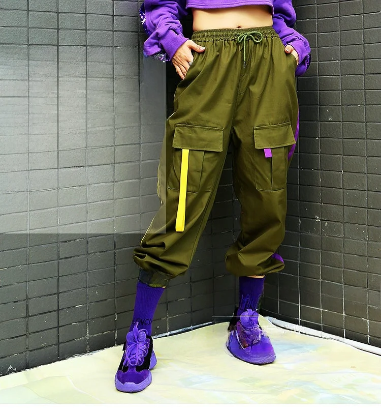 High Waist Military Green Workwear Pants Women's Jazz Dancing Practice Hip Hop Trendy Casual Sports Cuffed Street Dance Pants