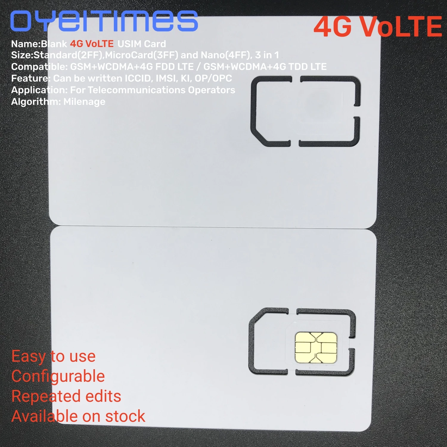 

OYEITIMES Writable Blank 4G VoLTE ISIM/USIM Card FDD WCDMA GSM Mini Nano Micro 2FF 3FF 4FF SIM Chip for Telecom Operator