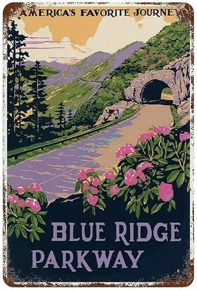

WZVZGZ Vintage Wall Decor Metal Plaque Blue Ridge Parkway National Park Iron Painting Wall Decor Poster Wall Art Nostalgic Tin S