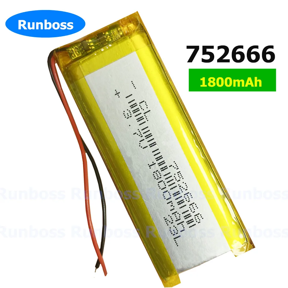 

1-10 Pcs 752666 3.7V 1800mAh Polymer Lithium Lipo Battery For MP3 MP4 Notebook Machine GPS PSP E-Books Power Bank Tablet PC POS