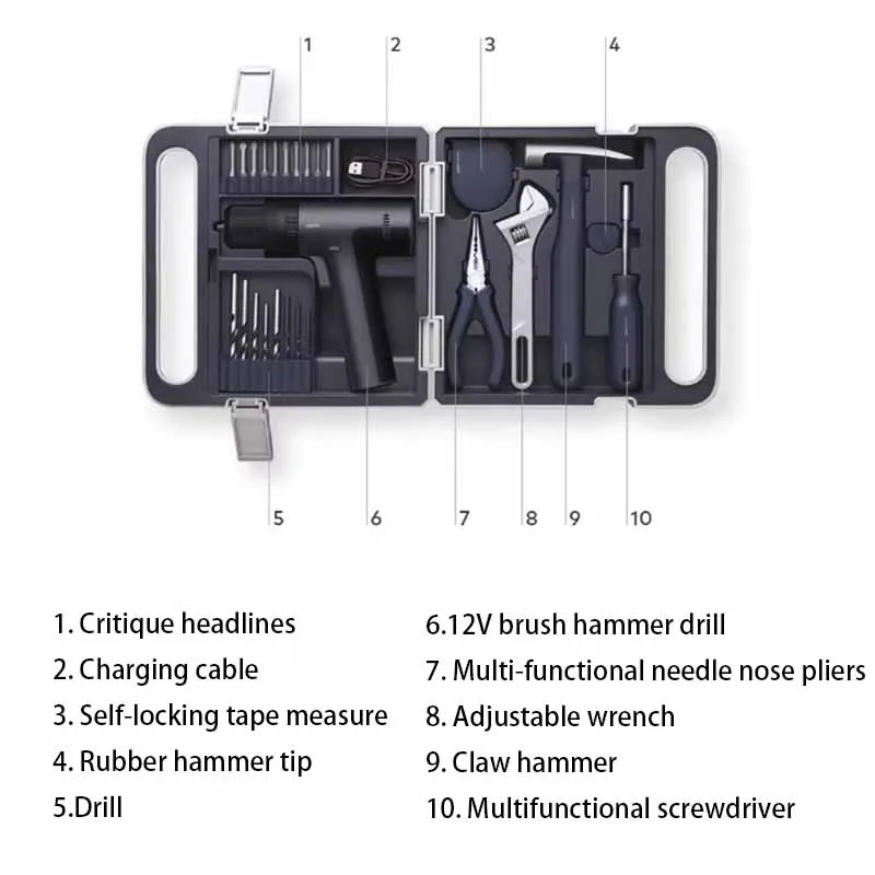 Multifunctional Household Hardware Tool Set Small Hammer Drill Toolbox Combination Suit Electrician Professional Tools Accessory