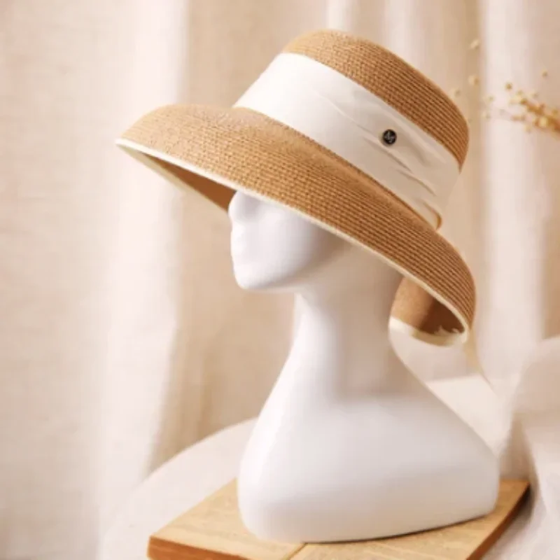 2025 Hepburn Sun Hat Women Summer Sunscreen Straw Hat Female Retro Bow French Elegant Hat Big Eaves Sunshade Beach Hat