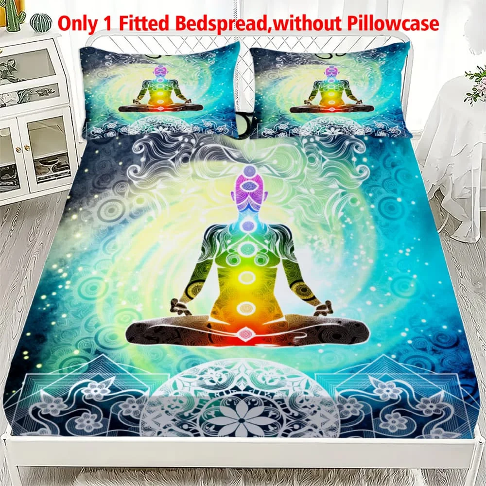 1 Stück Chakra-Meditationsfigur Mandala-Druck Spannbettlaken mit Tiefen Taschen Elastischer Matratzenbezug Einzel Doppel Queen King Schlafzimmer-Dekoration