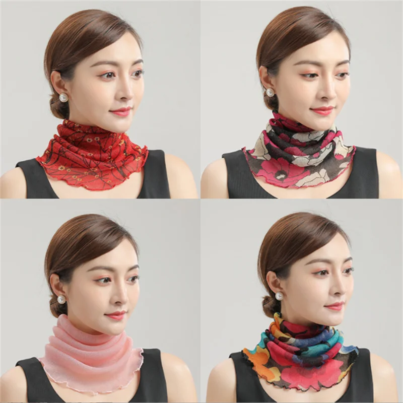 Spring Summer Chiffon Neck Collar Scarf Women Head Thin Sunscreen Variety Small Silk Anti-UV Scarf Mask Multi-Function Scarf image 5