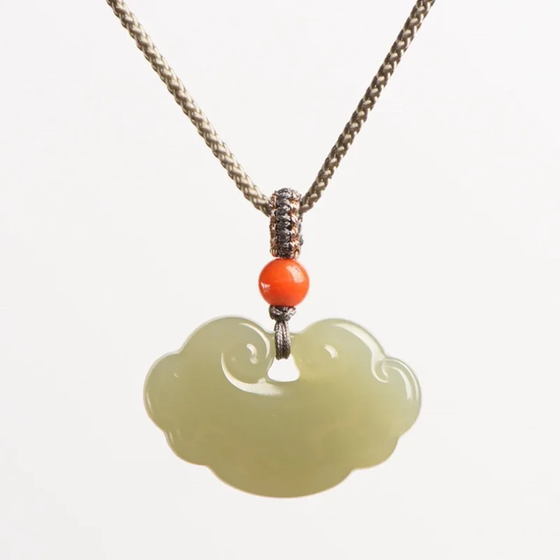 

Hetian Jade Peace Lock Pendant Necklace Qinghai Material Cute Fat Lock Clavicle Chain for Men and Women Birthday Gifts