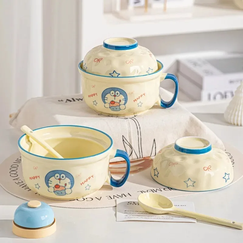 New Doraemon personalized creative cartoon cute instant noodle bowl cute kawaii two-dimensional handle ceramic bowl holiday gift - Image 2