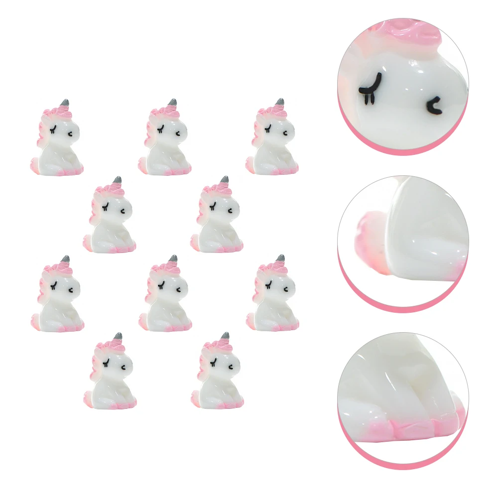 

10 Pcs Decorations Unicorn Ornaments Artificial Figurines Mini Plant Resin Pink Miniature Small