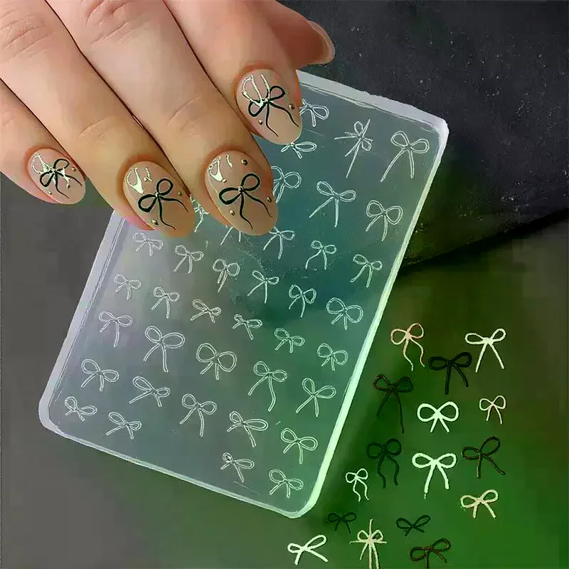 Nail Art Decoration Mold Accessories Ribbon Bowknot Silicone Relief Design 3D DIY Transfer Template Tools