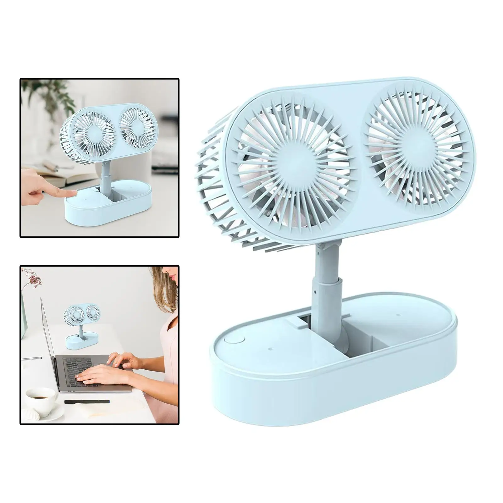 مروحة مكتب قابلة للطي مع مروحة مزدوجة 360 درجة دوران التبريد مروحة مكتب صغيرة للسفر