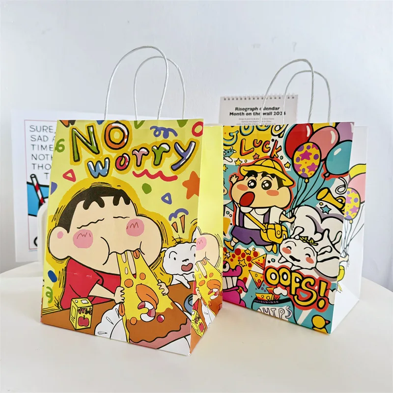

2 Style Crayon Shinchans Kraft Paper Bag Anime Kawaii Portable Packaging Bag Cute Christmas Birthday Party Gift Bag with Handles