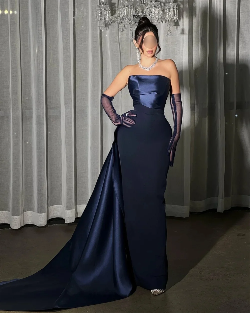 

Синее вечернее платье без бретелек на заказ Вечерние платья Pastrol унисекс Джерси Ретро Дубай Саудовская Аравия Пром по индивидуальному заказу