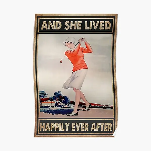 Lady Golfer Lived Happily Golf  Poster Print Painting Room Decoration Wall Modern Art Picture Mural Home Vintage Funny No Frame