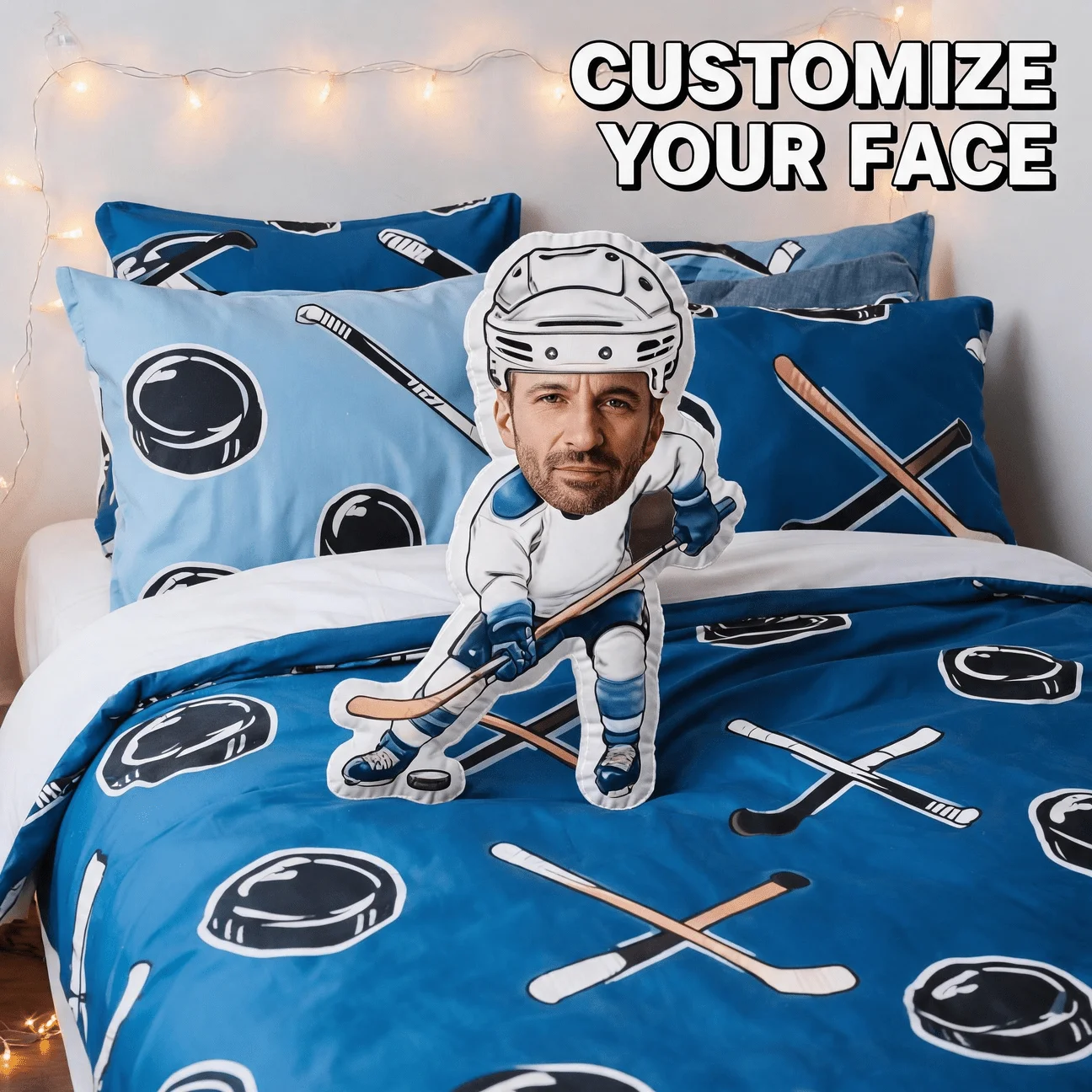 Personalized Hockey Player Photo Pillow - Custom Face & Name/Number Insert Suitable for Sofa &, Ice Hockey Themed Cushion Gift f