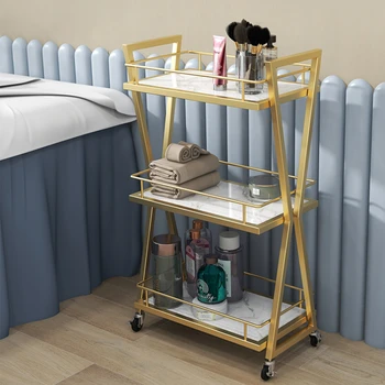 عربة تصفيف الشعر الذهبية، عربة أدوات مبتكرة مكونة من 3 طبقات، عربة حديد سميكة، تخزين صالون الحلاقة، منظم صالونات التجميل الأنيق