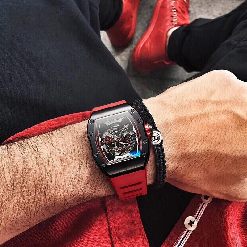 BONEST GATTI Men's Automatic Mechanical Watch German Craftsmanship Skeleton Tonneau Design with Luminous Function Luxury Mechani