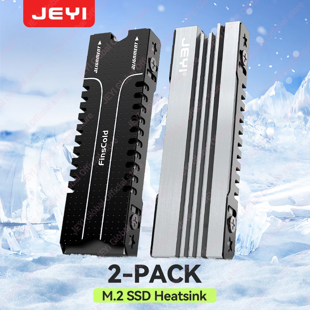 

JEYI 2-Pack M.2 Heatsink for PS5 / PC, Slim 7mm Height Low Profile Aluminum Convective NVMe Cooler, Passive Heat Sink with Fins