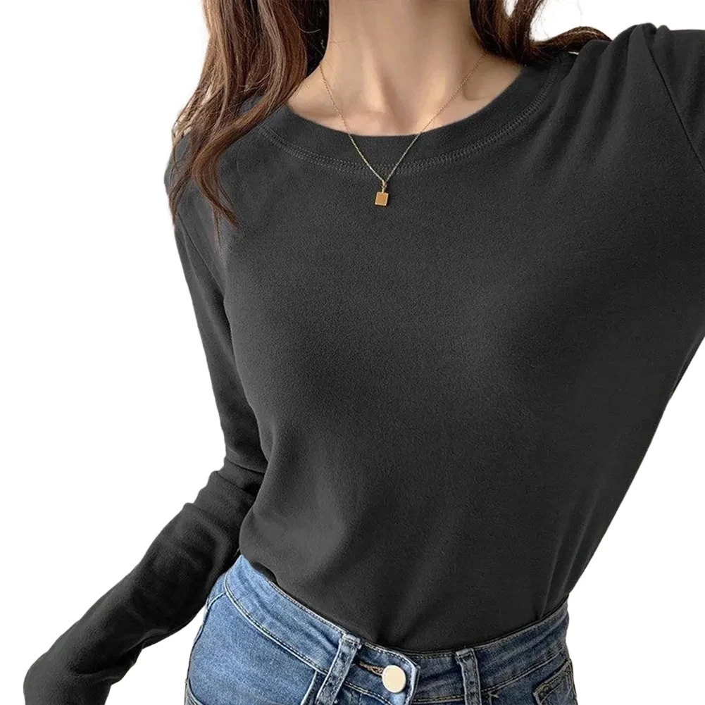 

2XL Black Women Fleece T-Shirts Comfortable Women's Fleece Top Tshirt Warm Long Sleeve Top 95 Polyester Fabric