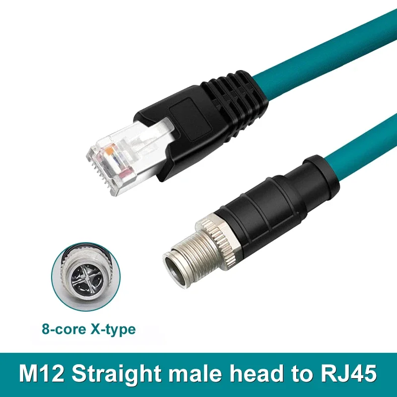 M12 8pin X-code Male Plug to RJ45 Encoding Wire Industrial Ethernet X-type Network Cable 8-code Shield Cat6 Connector f Congnex