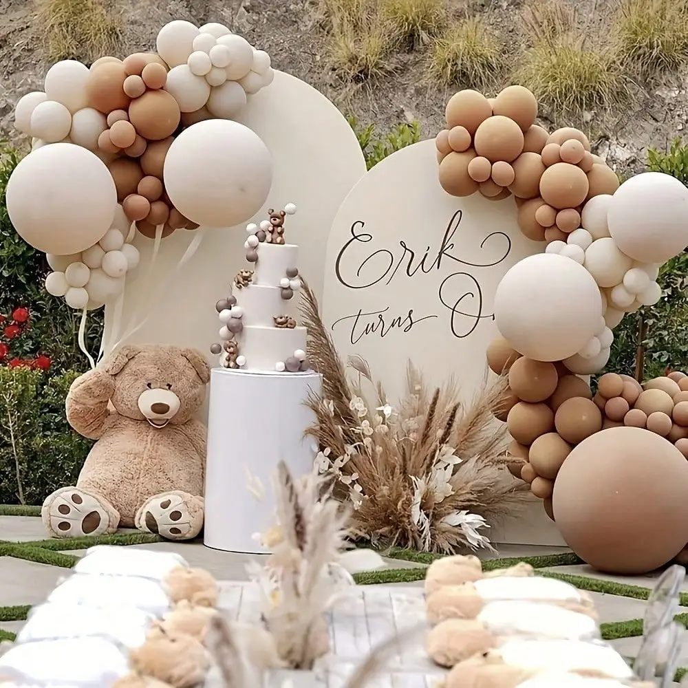 Neutral Coffee Nude Safari Balloon Garland Kit, Matte Cocoa Beige Cream Latex Balloons with Boho Tassel Monkey Foil Balloons, Wild One Jungle Animal Theme Baby Shower Boys 1st Birthday Photo Booth Backdrop Decor Supplies view 2