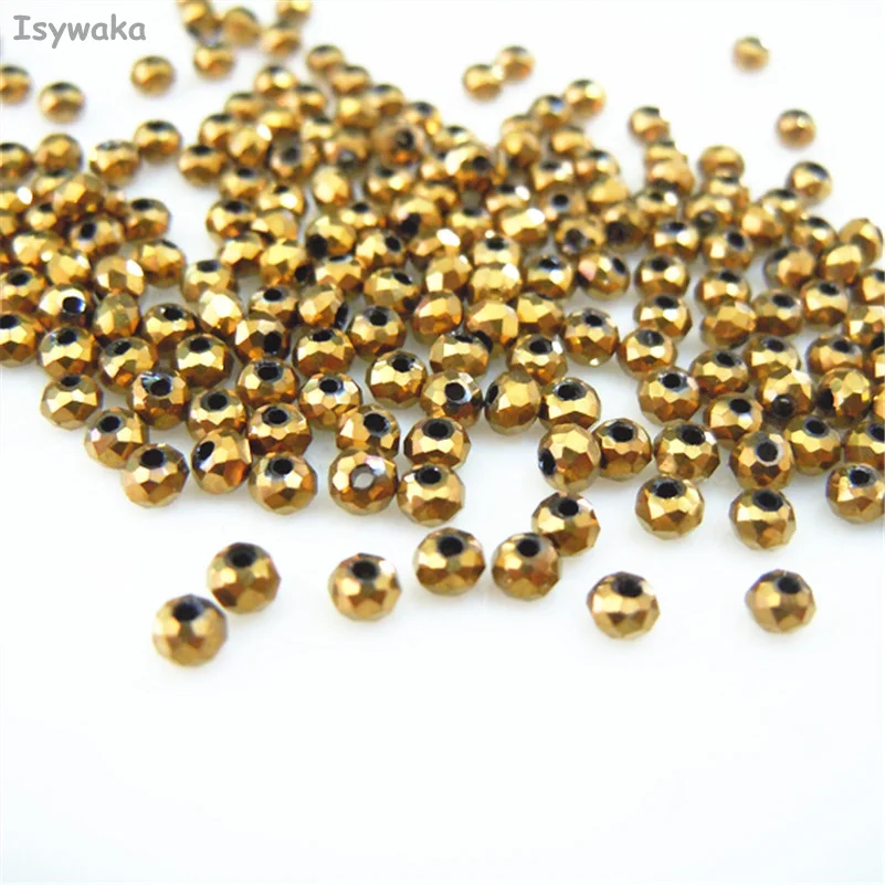 Isywaka Shining Golden Color 170pcs 2mm Rondelle Austria faceted Crystal Glass Beads Loose Spacer Round Bead for Jewelry Making