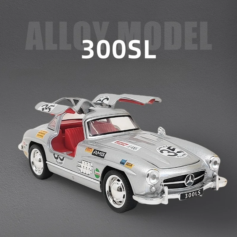 Simulazione 1/32 Benz 300SL Modello di auto in lega con luce sonora Pullback Diecast Veicolo giocattolo Bambini Ragazzo Regalo di compleanno in miniatura