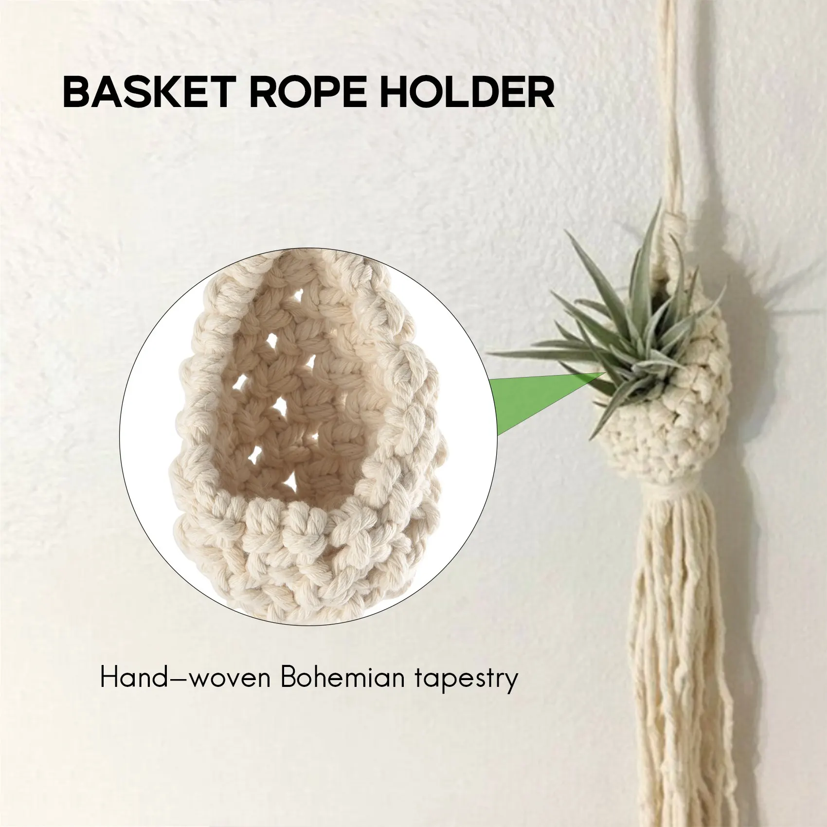 

A68P-Boho макраме воздушная вешалка для растений Tillandsia подвесная корзина держатель для веревки цветок домашний декор