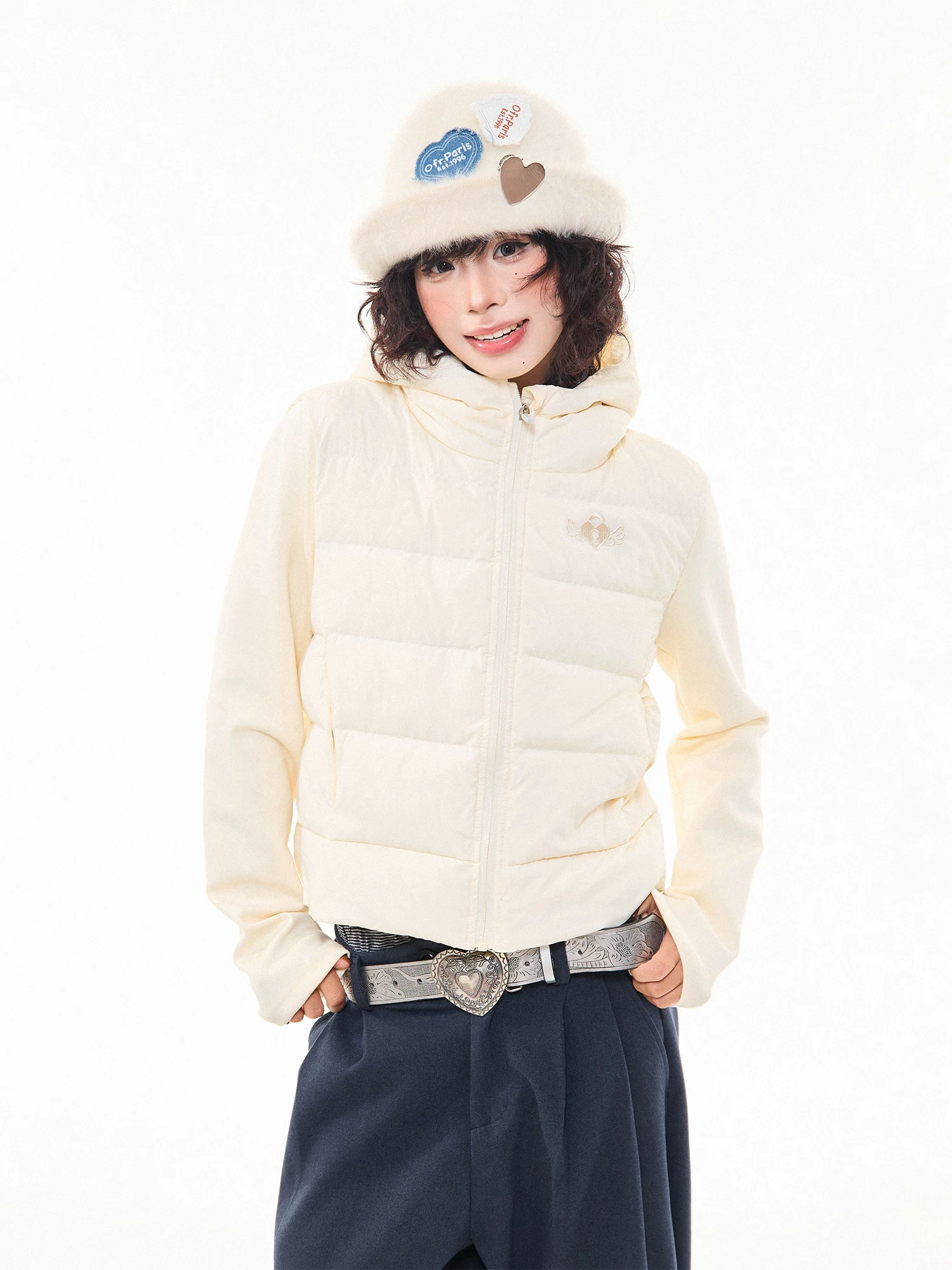 

MKGO American Retro Love Lo Embroidery Patchwork down Jaet Women's Winter Warm Hooded ort Cotton Outerwear Coat