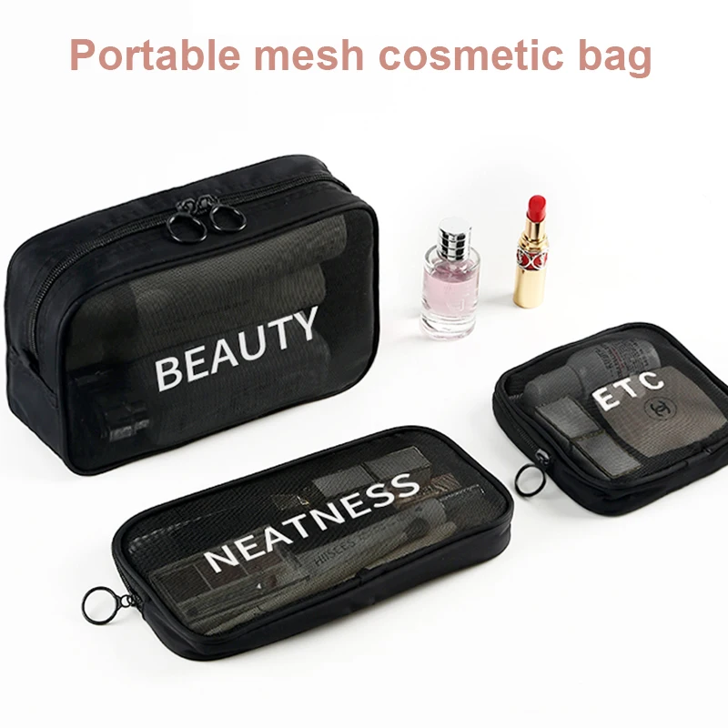 Mesh Transparent Cosmetic Bags Small Large Clear Black Makeup Bag Portable Travel Toiletry Organizer Lipstick Storage Pouch