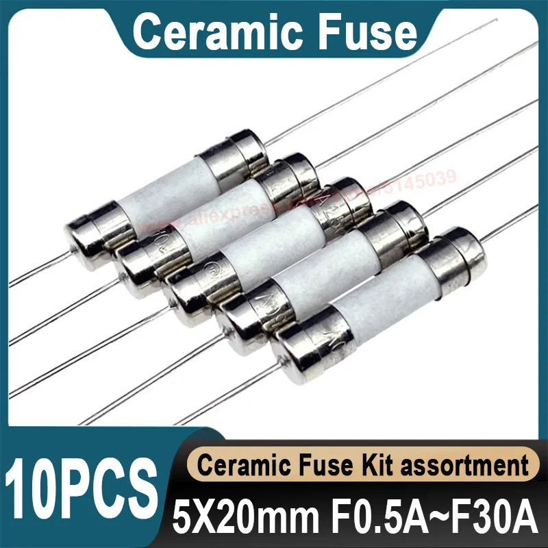 10Pcs Ceramic fuse Kit assortment Fast Blow 5*20mm 250V 1A 2A 2.5A 3.15A 4A 5A 6.3A 8A 10A 12A 15A 16A 20A 25A 30A Fuse Ceramic