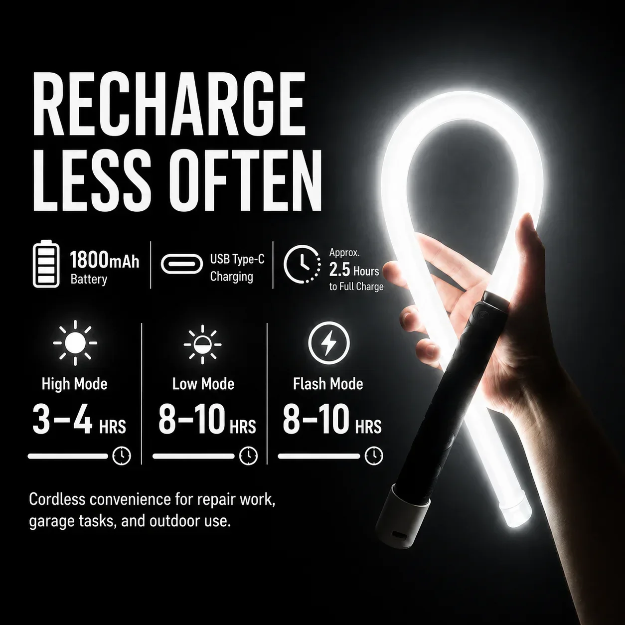 Flexible LED Work Light 800LM Rechargeable Bendable Inspection Lamp Type C 3 Modes IP67 Mechanic Automotive Engine Bay Light view 5