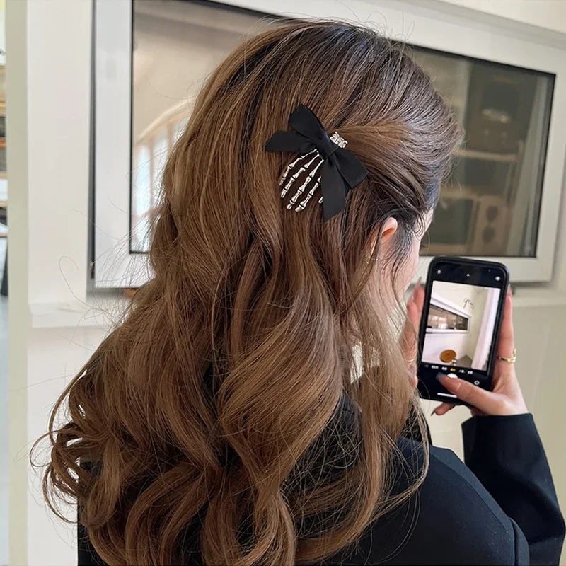 هالوين القوس الجمجمة كليب الهيكل العظمي شبح اليد العظام دبوس الشعر خمر الشرير القوطية شخصية النساء الفتيات دبابيس الشعر إكسسوارات الشعر