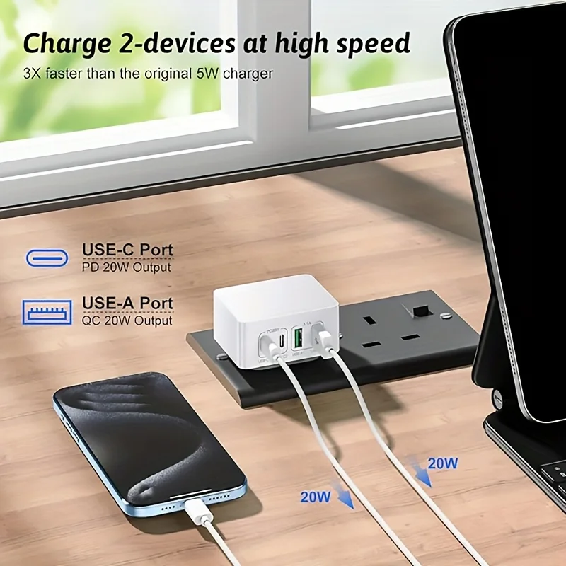 40W 4-Port USB-C USB-A PD Fast Wall Charger for iPhone Samsung iPad 110V-220V UK Plug
