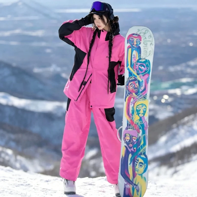 2026 Women Men New Trendy Ski Suit Set Windproof Waterproof Loose Jacket Pants Unisex Single Double Board Snowboarding Clothes