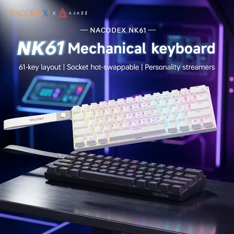 AJAZZ NK61 Wired Gaming Mechanical Keyboard 60% RGB Hot-Swappable 61 Keys Red Switch Mini Keyboard for Gamer PC
