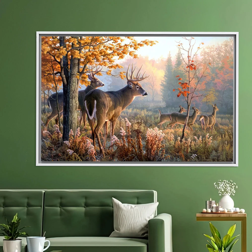 (بدون مؤطرة) الغزلان قماش جدار الفن ريفي قماش اللوحة طباعة الغزلان في الخريف الغابات المشهد صور المشارك الفني الحديث Ho