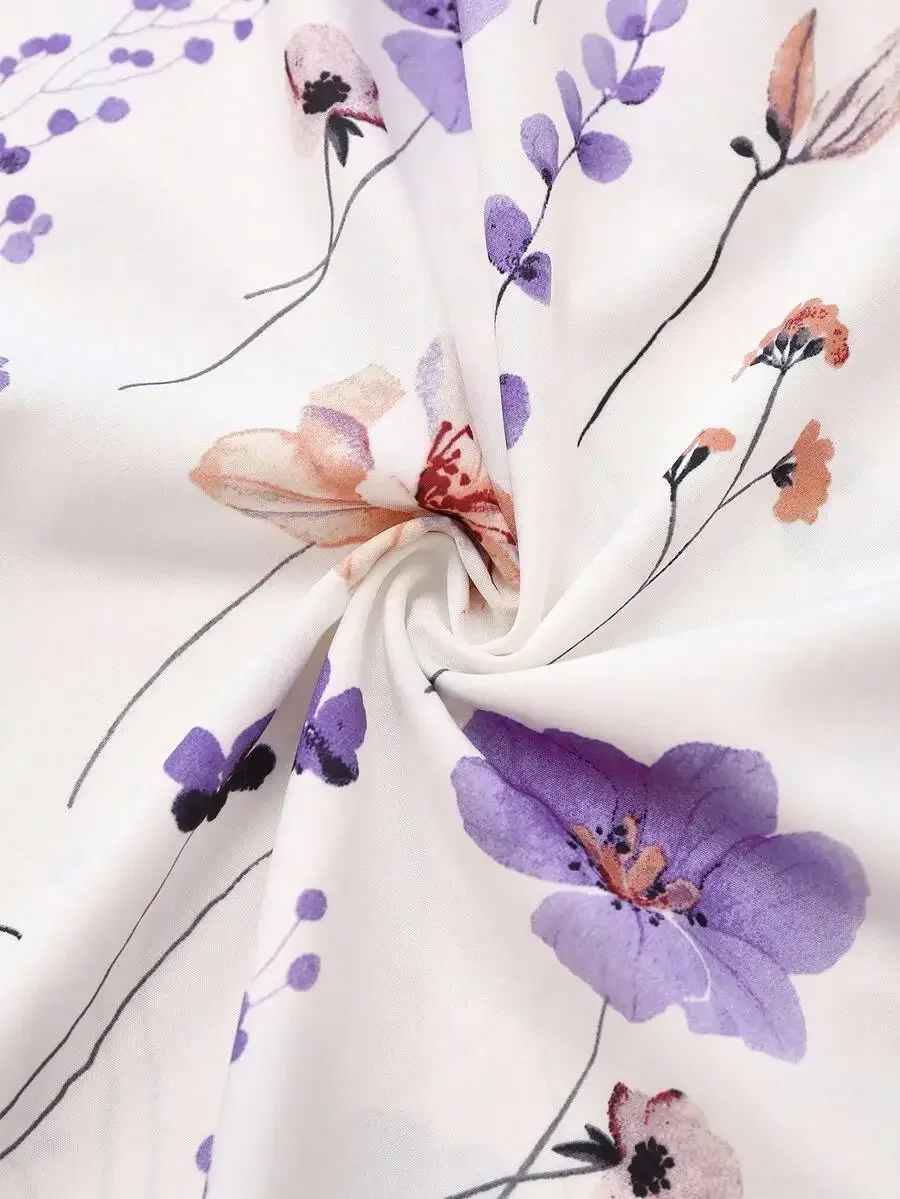 

Women Plus Size Ditsy Floral Chiffon Dress With Shawl Elegant 2 Pieces Set Summer Fall