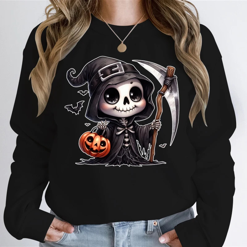 Streetwear Clothes Men Women New Sweatshirt Cartoon Horror Print Oversize Hoodie Halloween Harajuku Gothic Black Pullover Hoodie