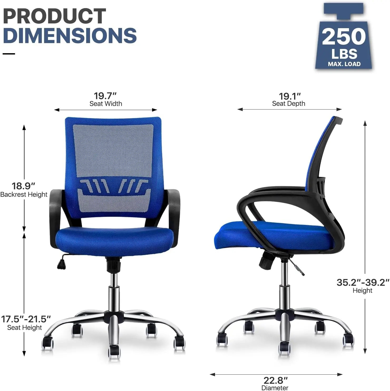 

Monibloom Mesh Office Chair, Mid Back Computer Chair With Ergonomic Design Rolling Swivel Chair With Lumbar Support, 250 Lbs