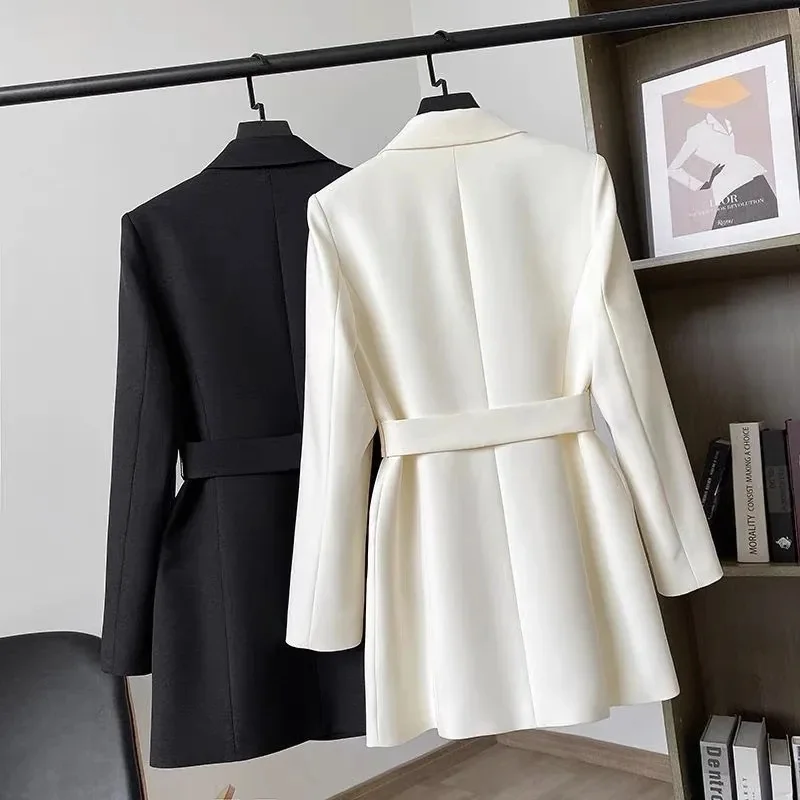

2025 New Women Blazers Fashion Coat Autumn Winter Suit Lady Business Office Blazer Black White Mid Length Female Outerwear 4XL