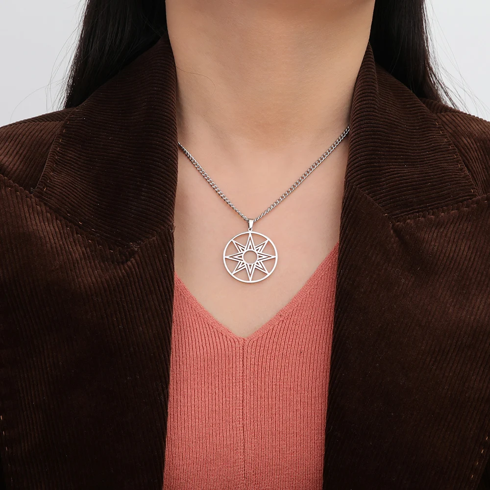 Dawapara Octagram Necklace Star of Ishtar Inanna Goddess Assyrian Star Pendant Stainless Steel  Ancient Greek Mythology Jewelry