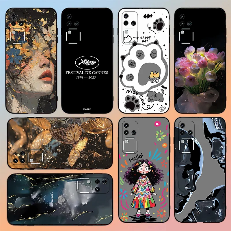 Golden Sparkling Butterfly For Vivo V30 Pro Multiple tulips TPU Black Soft Phone Case F or Vivo V 30 Pro Rural Girls and Dogs