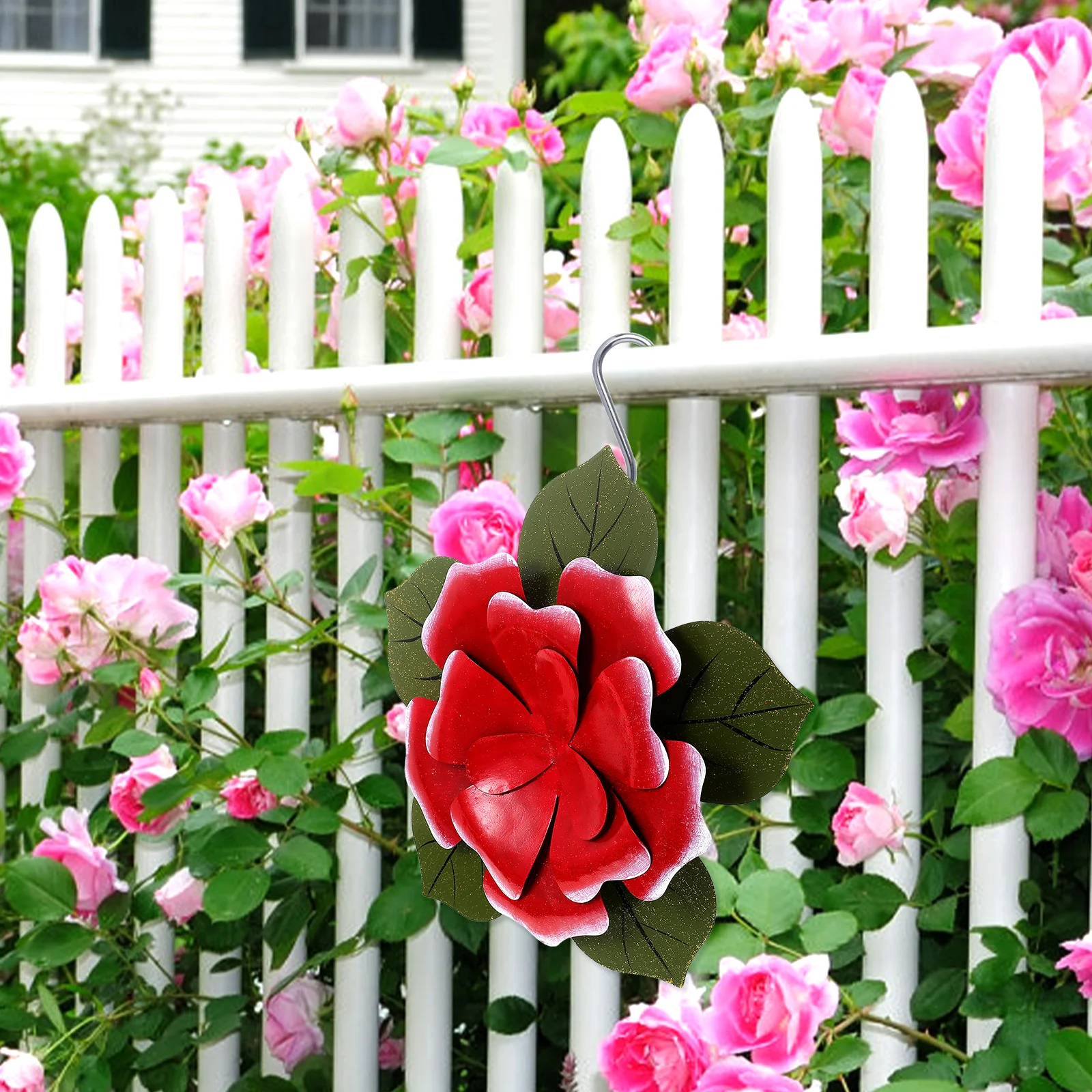 

Iron Rose Wall Decor Red Outdoor Garden Fence Hanging nament Metal Flower Sculpture Yard Pendant flower wall decor 3D rose metal