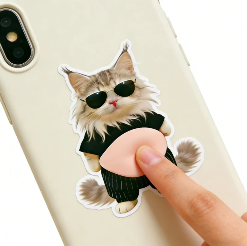 3D クール&スタイリッシュな猫の腹ステッカー ソフトシリコン素材 携帯電話ケース、車の装飾、家の装飾、誕生日パーティーの記念品に最適