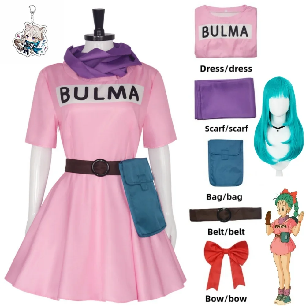 

Anime Bulma Cosplay Costume Pink Dress Uniform Kawaii Girls Full Set Outfits Halloween Carnival Masquerade Party for Adult Women