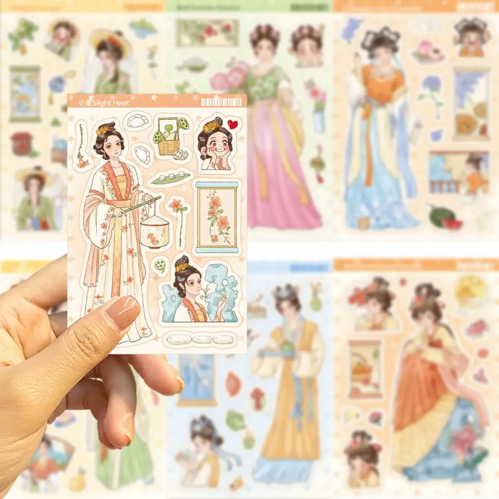 Cartoon Girls Sticker Traditional Chinese Clothing Hanfu Girls Sticker Kit Waterproof Pvc Diy Decal Set for Phone Cover Laptop